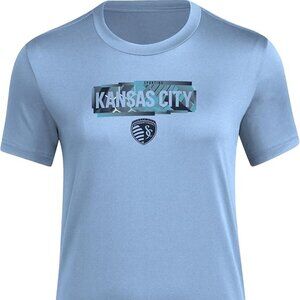 Adidas Women's Lt Blue Sporting Kansas City MLS Short Sleeve T-Shirt Size-2XLT